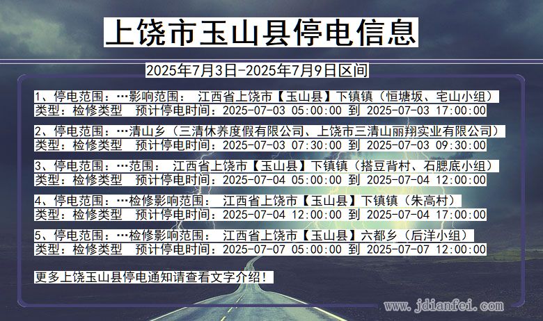 江西省上饶玉山停电通知