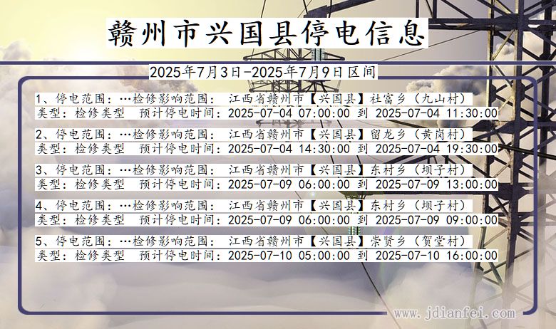 江西省赣州兴国停电通知