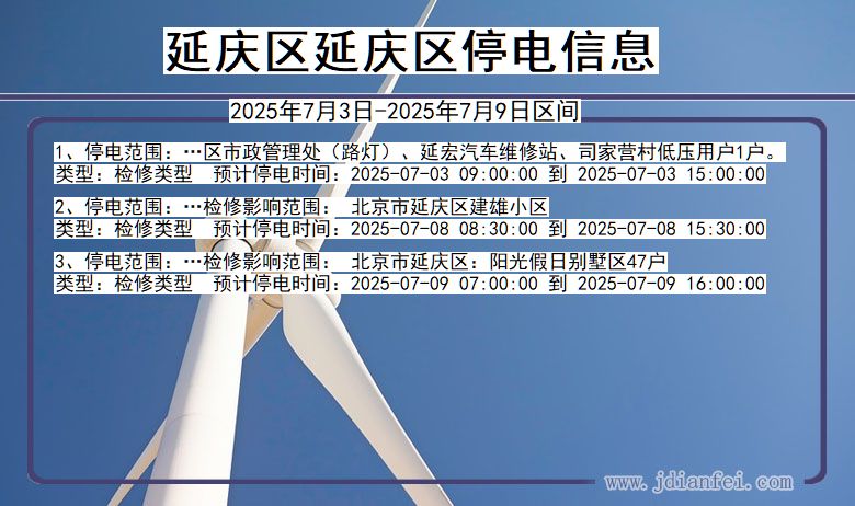 北京市延庆区延庆停电通知