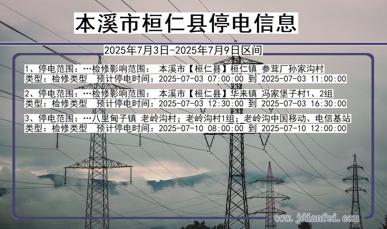 辽宁省本溪桓仁停电通知