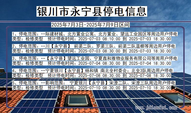 宁夏回族自治区银川永宁停电通知