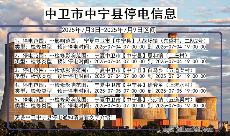 宁夏回族自治区中卫中宁停电通知