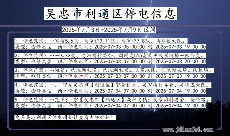 宁夏回族自治区吴忠利通停电通知