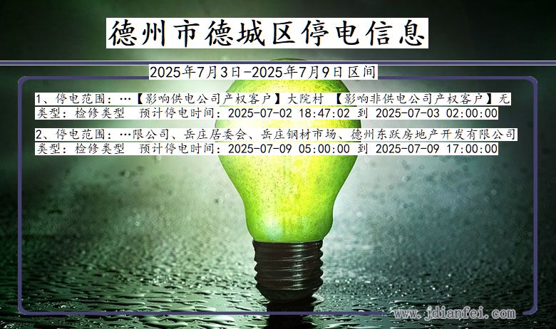 山东省德州德城停电通知