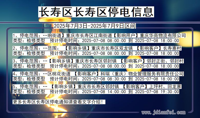 重庆市长寿区长寿停电通知