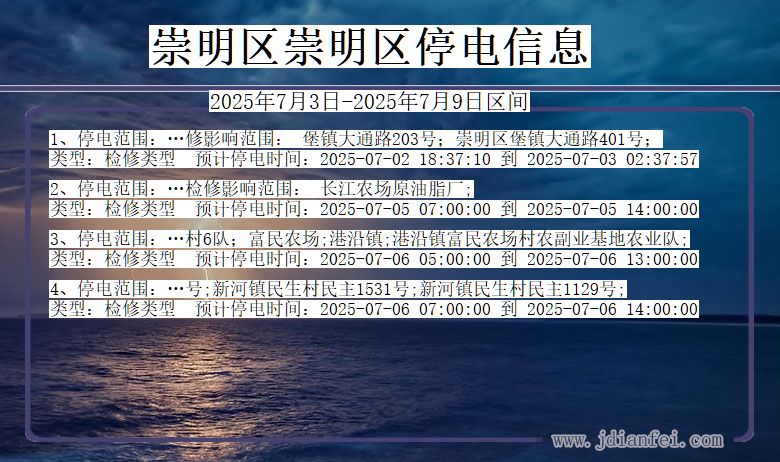 上海市崇明区崇明停电通知