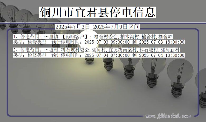 陕西省铜川宜君停电通知