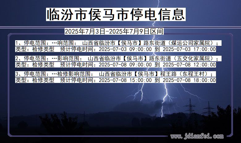 山西省临汾侯马停电通知