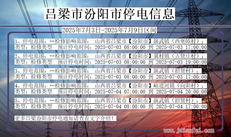 山西省吕梁汾阳停电通知