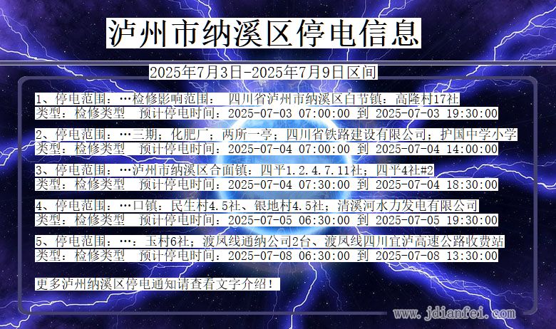 四川省泸州纳溪停电通知