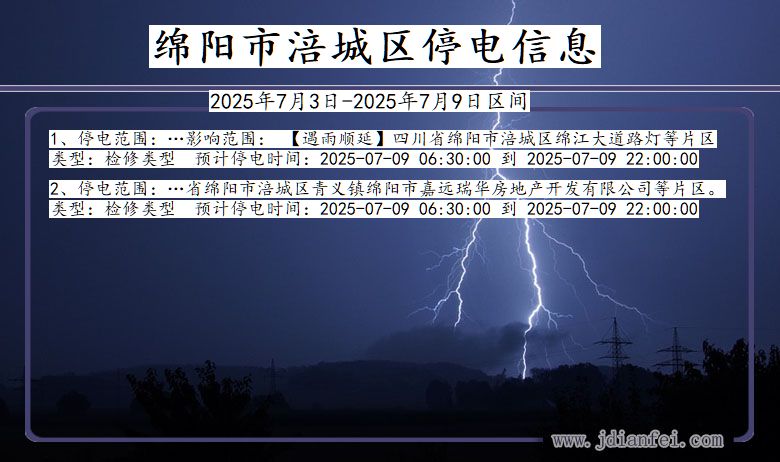 四川省绵阳涪城停电通知