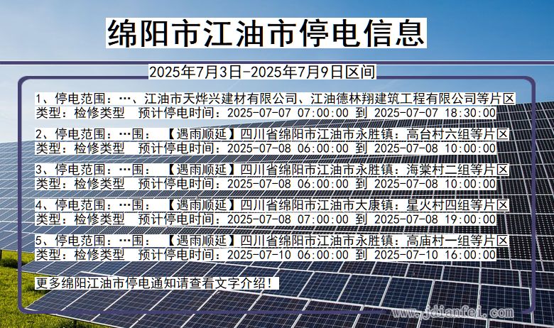 四川省绵阳江油停电通知