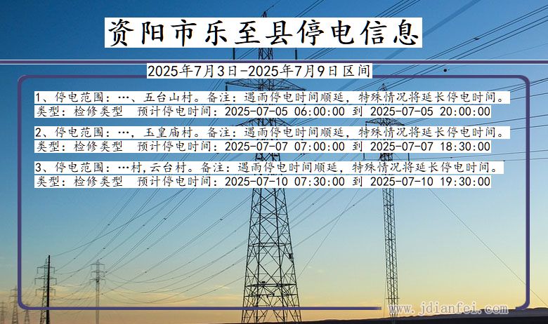 四川省资阳乐至停电通知