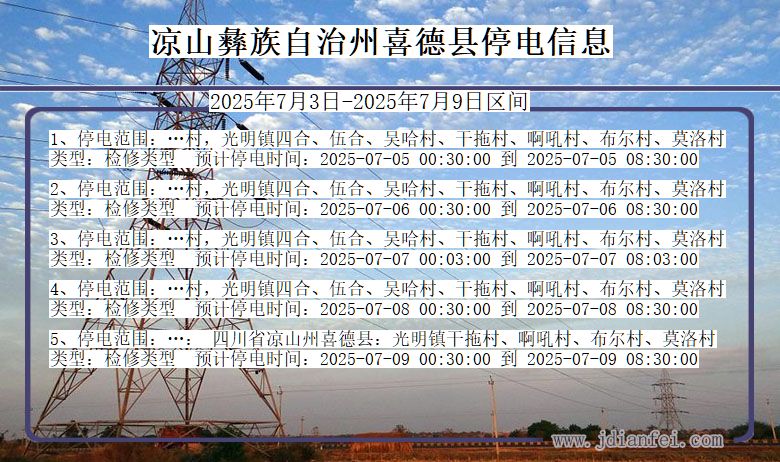 四川省凉山彝族自治州喜德停电通知