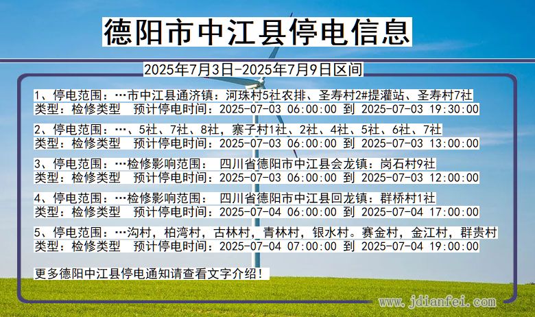 四川省德阳中江停电通知