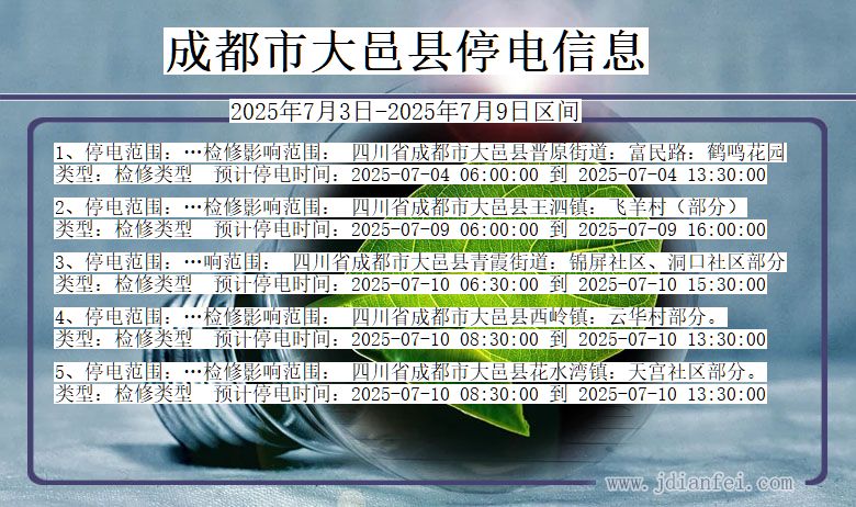 四川省成都大邑停电通知