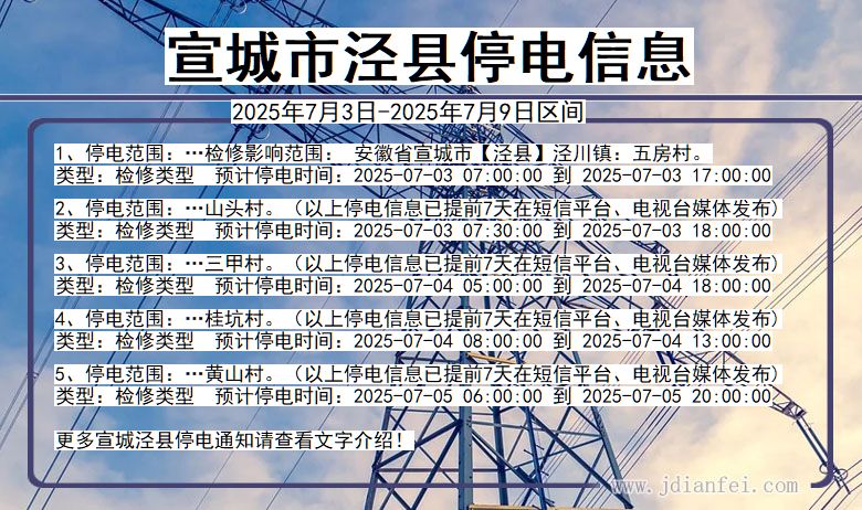 安徽省宣城泾县停电通知