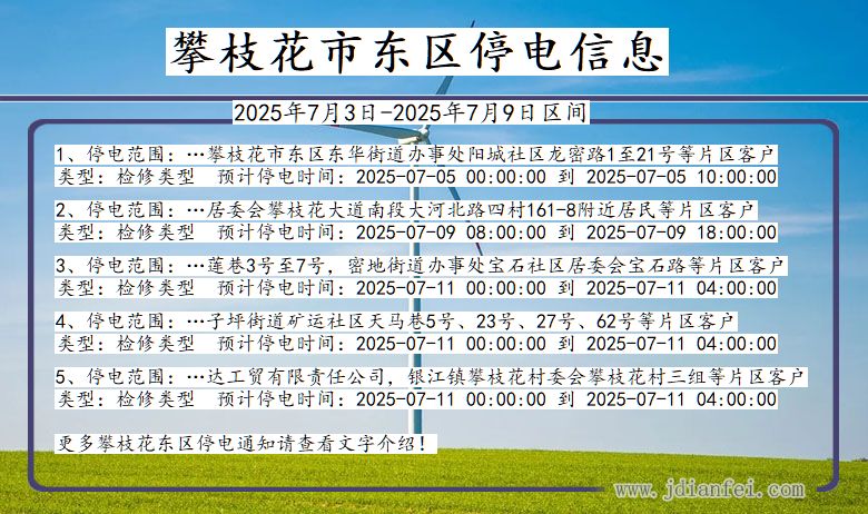 四川省攀枝花东区停电通知