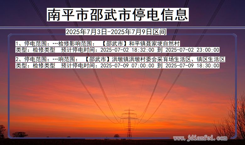福建省南平邵武停电通知