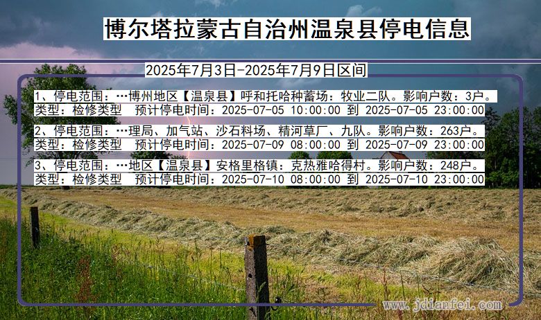 新疆维吾尔自治区博尔塔拉蒙古自治州温泉停电通知