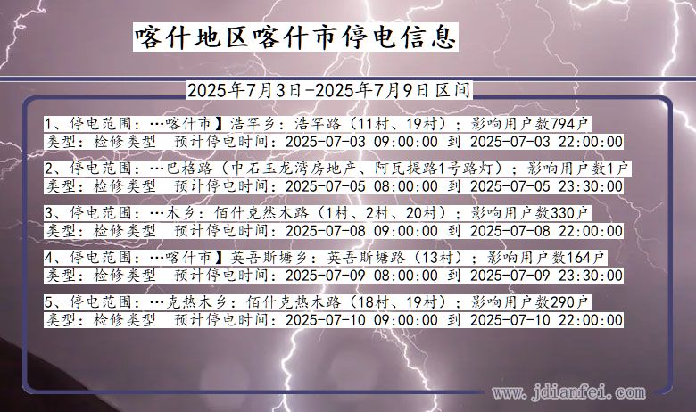 新疆维吾尔自治区喀什地区喀什停电通知