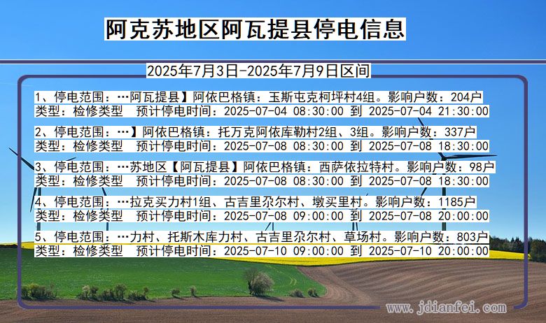 新疆维吾尔自治区阿克苏地区阿瓦提停电通知