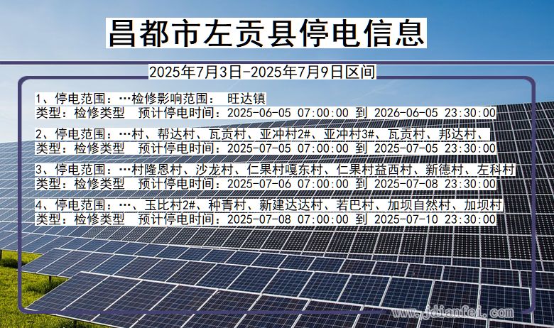 西藏自治区昌都左贡停电通知