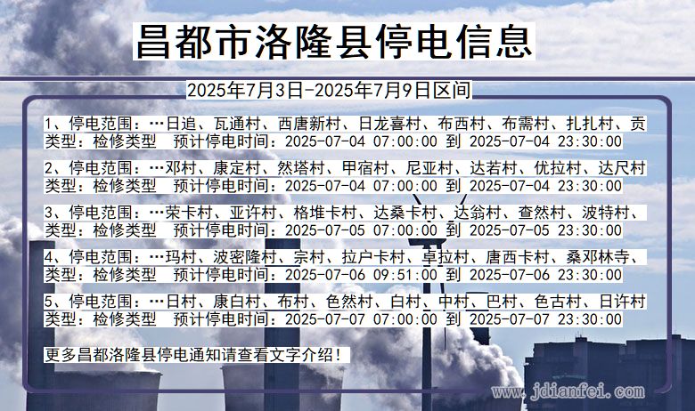 西藏自治区昌都洛隆停电通知