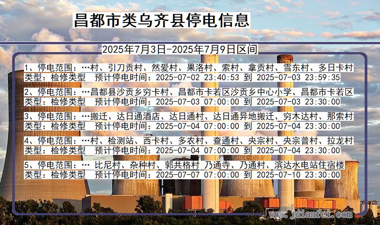 西藏自治区昌都类乌齐停电通知