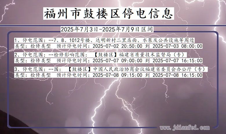 福建省福州鼓楼停电通知