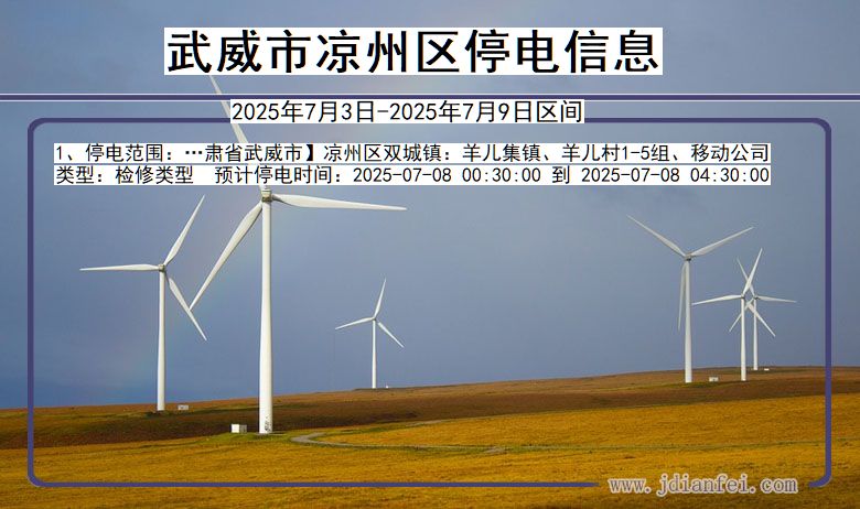 甘肃省武威凉州停电通知