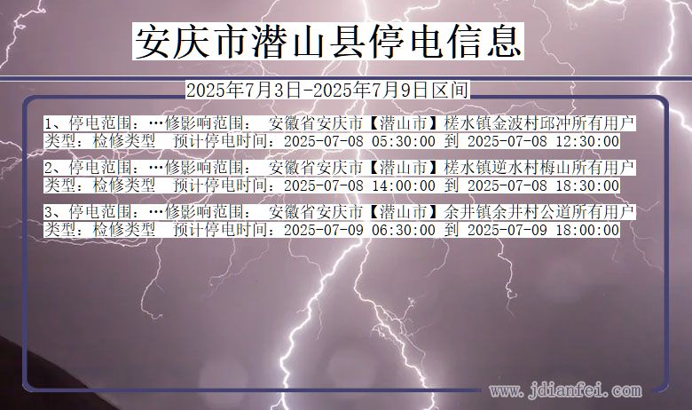 安徽省安庆潜山停电通知