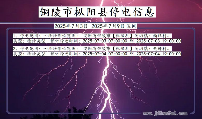 安徽省铜陵枞阳停电通知