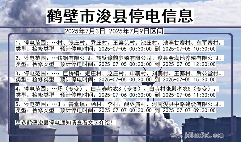 河南省鹤壁浚县停电通知