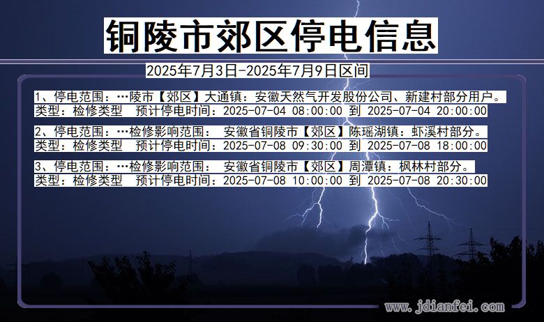 安徽省铜陵郊区停电通知