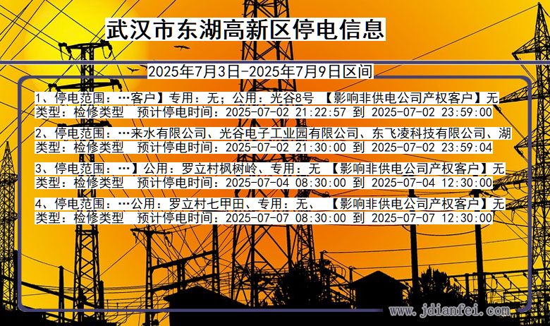 湖北省武汉东湖高新停电通知