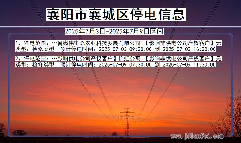 湖北省襄阳襄城停电通知