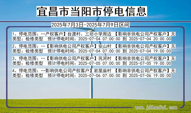 湖北省宜昌当阳停电通知