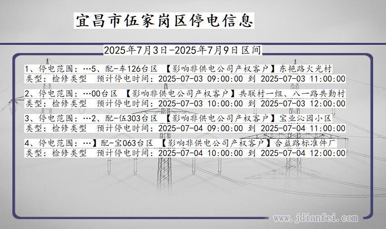 湖北省宜昌伍家岗停电通知