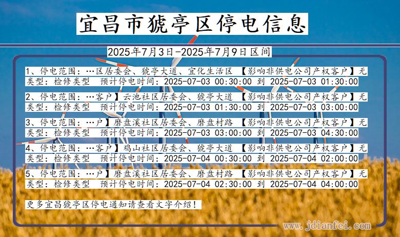 湖北省宜昌猇亭停电通知
