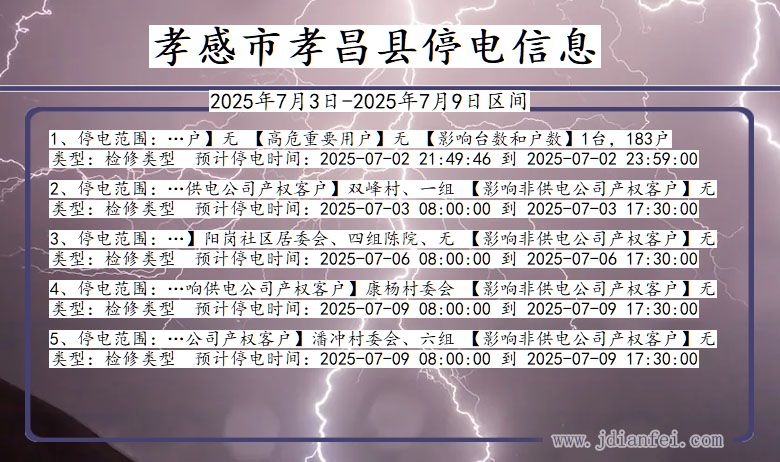 湖北省孝感孝昌停电通知