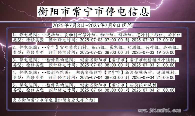 湖南省衡阳常宁停电通知