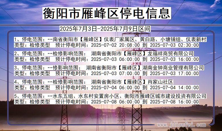 湖南省衡阳雁峰停电通知