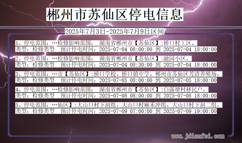 湖南省郴州苏仙停电通知