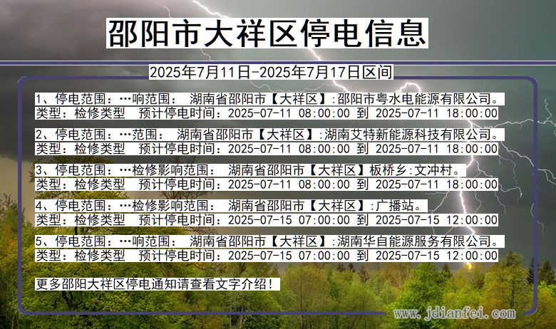 湖南省邵阳大祥停电通知
