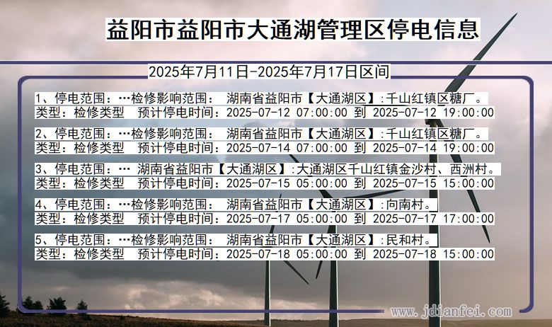 湖南省益阳益阳市大通湖管理停电通知