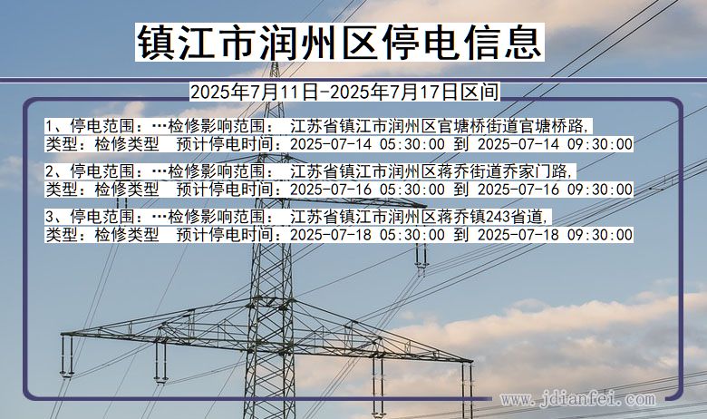 镇江润州停电通知 江苏省镇江润州停电通知