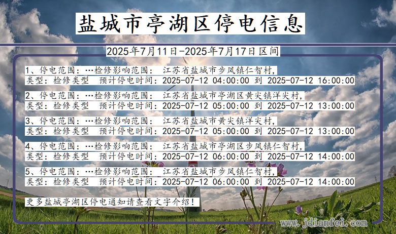 江苏省盐城亭湖停电通知