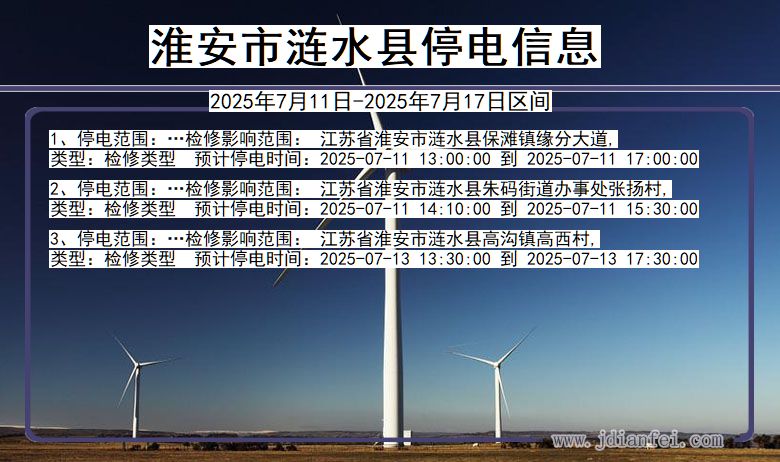江苏省淮安涟水停电通知