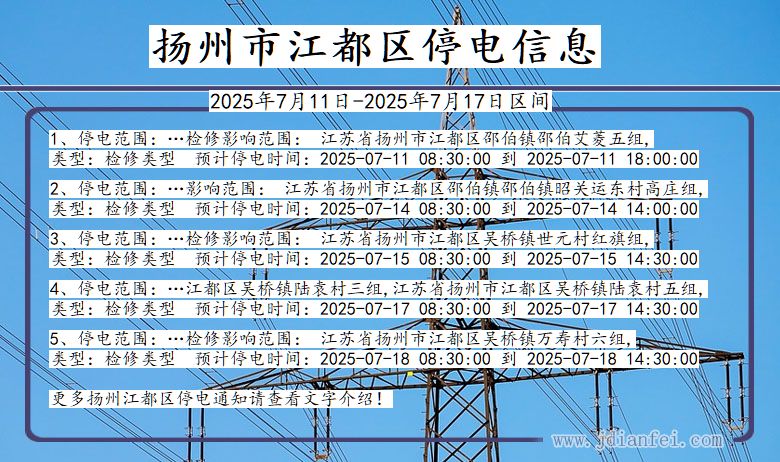 扬州江都停电通知 江苏省扬州江都停电通知